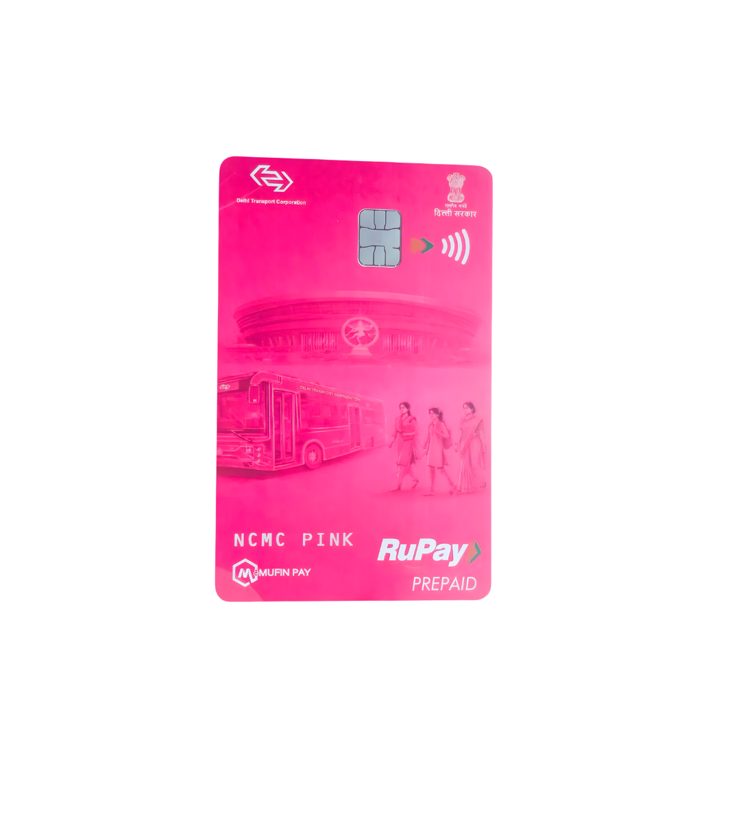 A photo pf DTC Saheli Pink Card with cards details and chip.